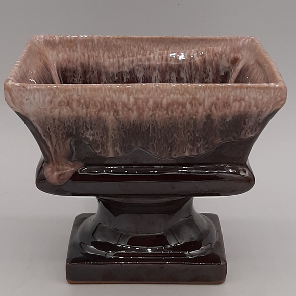 Vintage Indoor Brown Pink Drip Glaze Pedestal Planter Succulents Made in Japan - Picture 1 of 7